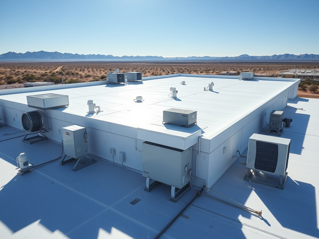 Arizona commercial flat roof coated with reflective seamless polyurea membrane